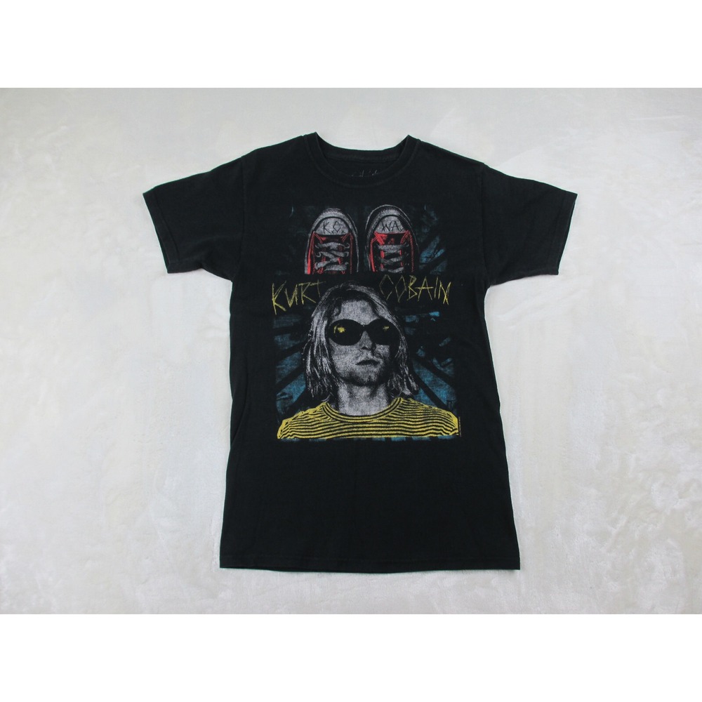 Kurt Cobain Shirt Mens Small Black Nirvana Shoes Rock Music Concert*
